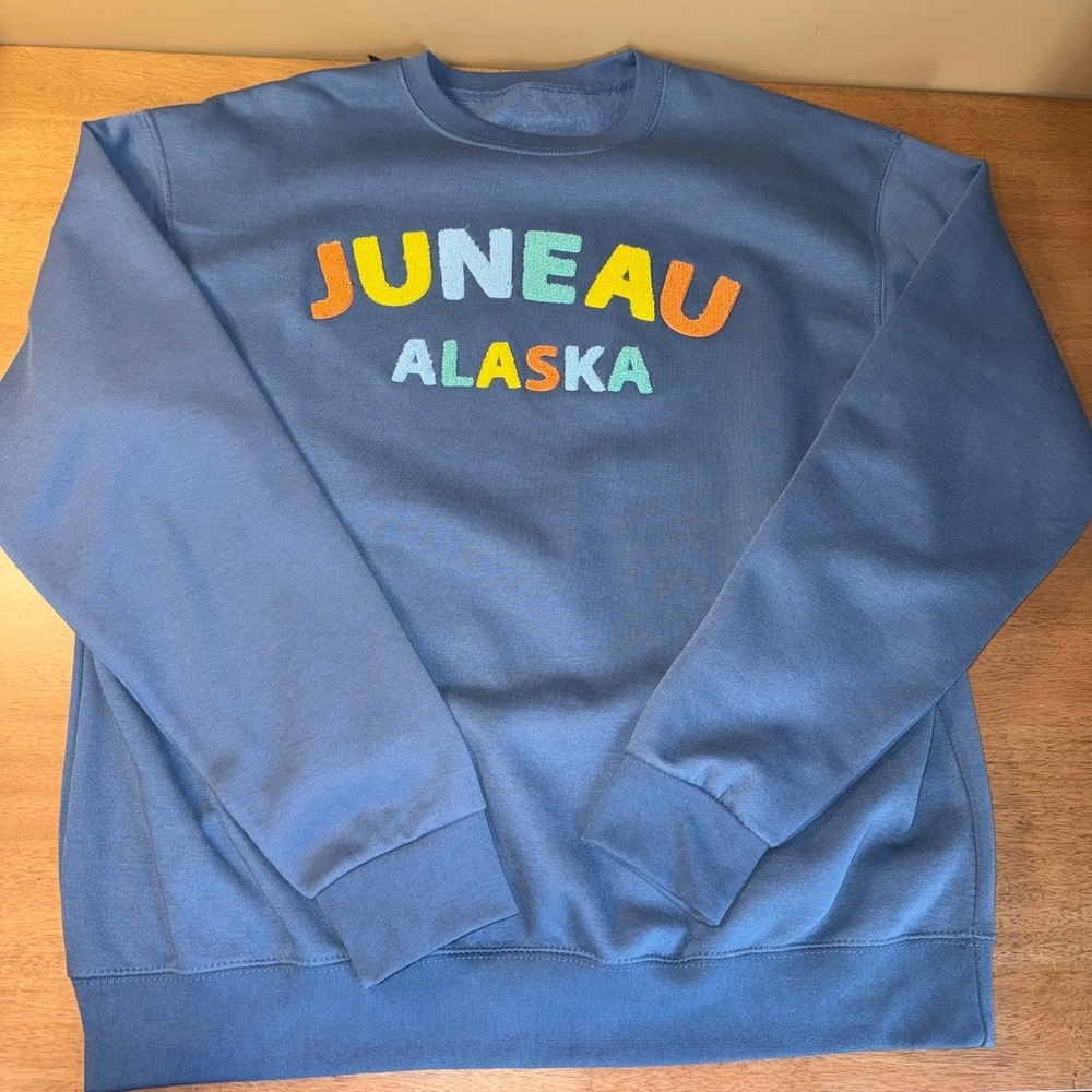 New York Popular Juneau Alaska Sweatshirt Blue Chenille Patch Pullover 3XL
